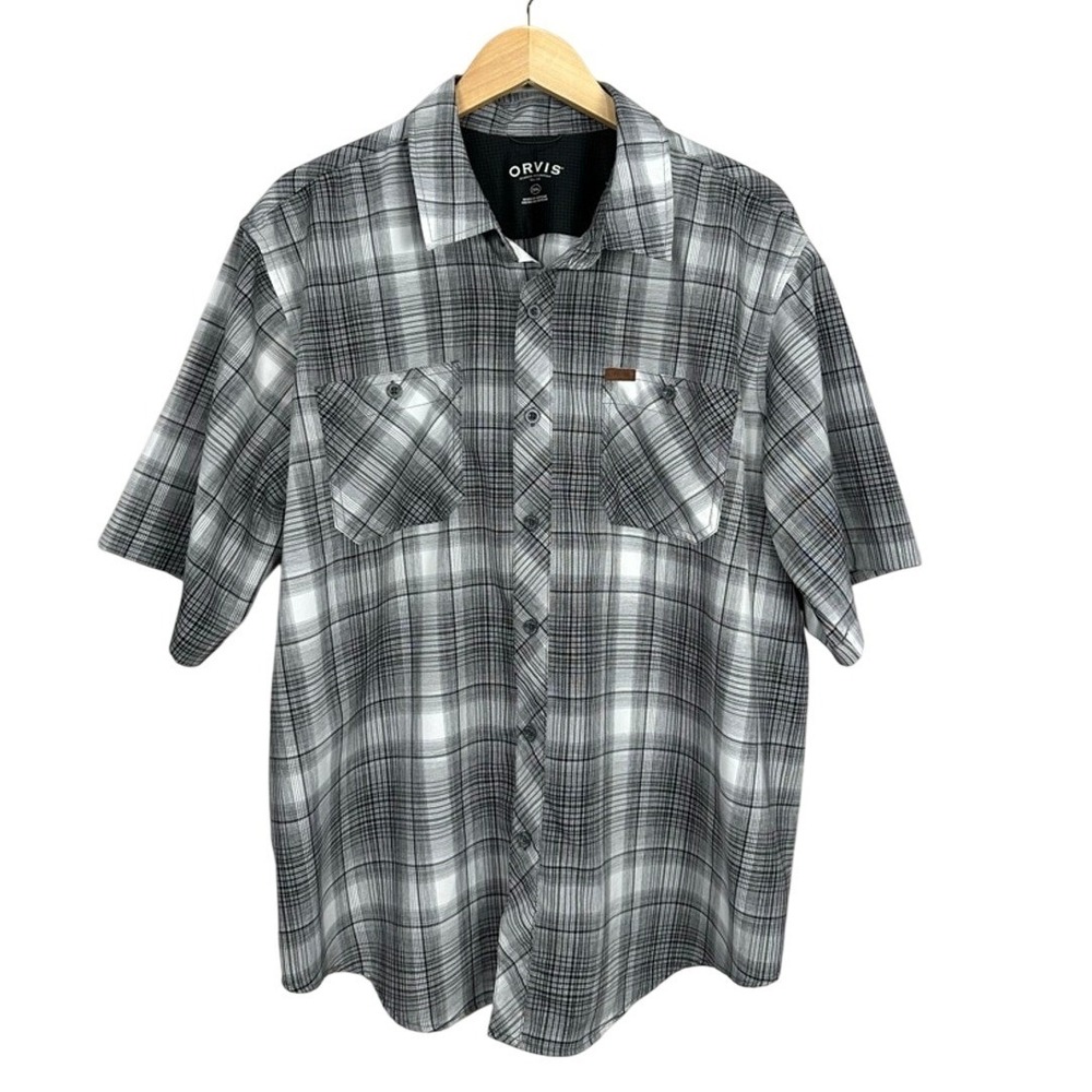 Orvis Mens Plaid Short Sleeve Button Up Shirt Classic‎ Collection XXL Polyester